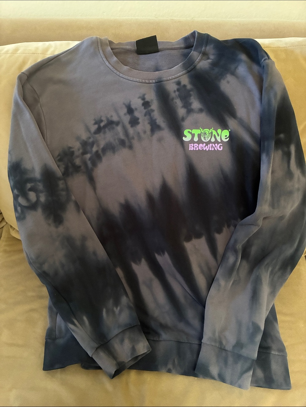 Stone Brewing Tie-Dye Crewneck Sweatshirt - Black & Gray with Neon Logo